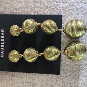 NWT Baublebar Metallic Green Gold Earrings.  Drop, Dangle  3 1/2 " Light Weight